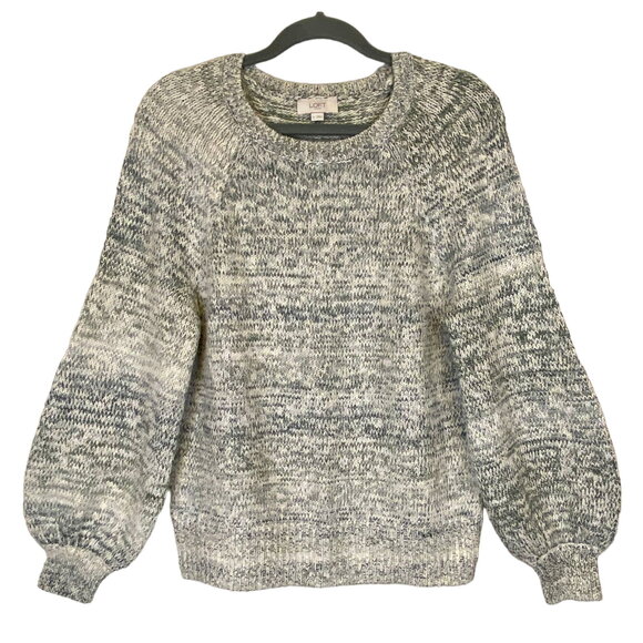 LOFT Sweaters - Loft Chunky Knit Sweater Women Sz S Gray/White Marled Balloon Sleeves Ribbed